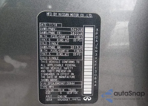 2019 Infiniti Qx50 Luxe z USA, uszkodzony, nr VIN 3PCAJ5M3XKF130844